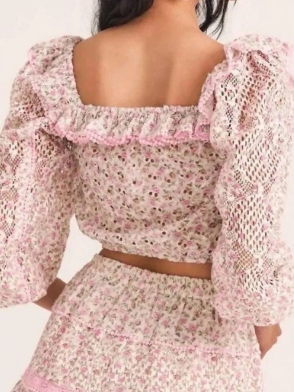LOVESHACKFANCY dorabella crop cotton top in petunia pink size medium coquette